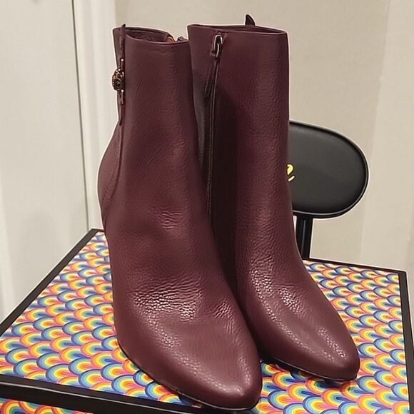 Kurt Geiger London Shoreditch High Heel Leather Ankle Boots- Wine - Picture 5 of 7